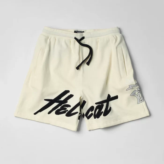 Hellcat Embroidered Fleece Shorts - Off White