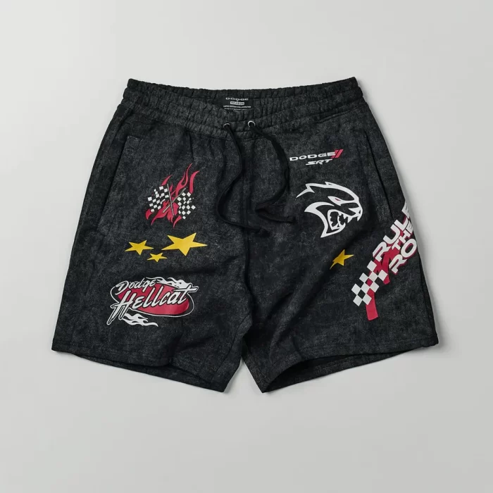 Plus Size Dodge Hellcat Vintage Wash Shorts - Black