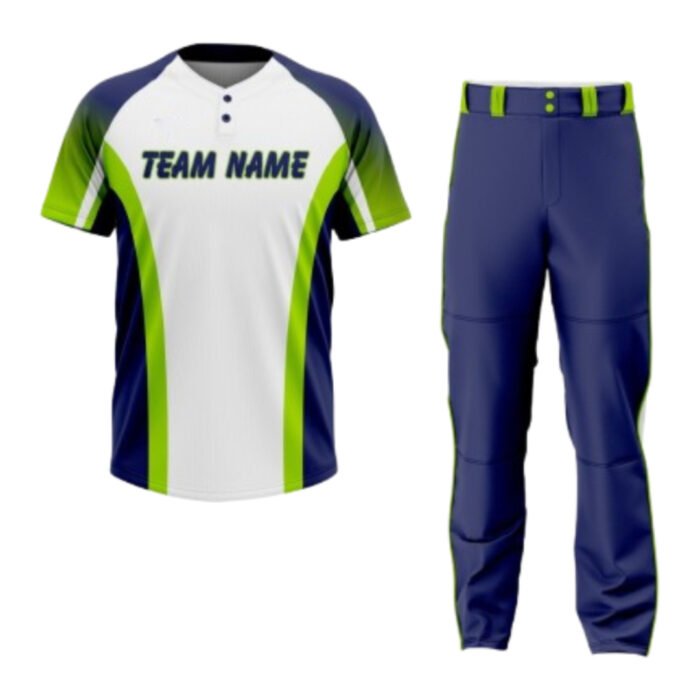 Custom Green-Blue-White Baseball Uniform