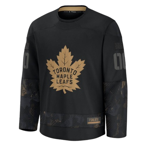 Men's Toronto Maple Leafs Fanatics Black 2024 Military Appreciation Personalized Long Sleeve Practice Jersey